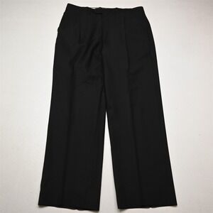 Vtg Y2K 2000s 33x30 Black 100% Wool Pleated Baggy High Waist Italy Made Pants